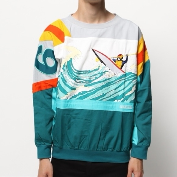 Adidas Originals RARE Teal Canoe Island Devil’s Toenail Crewneck Sweatshirt Sz M